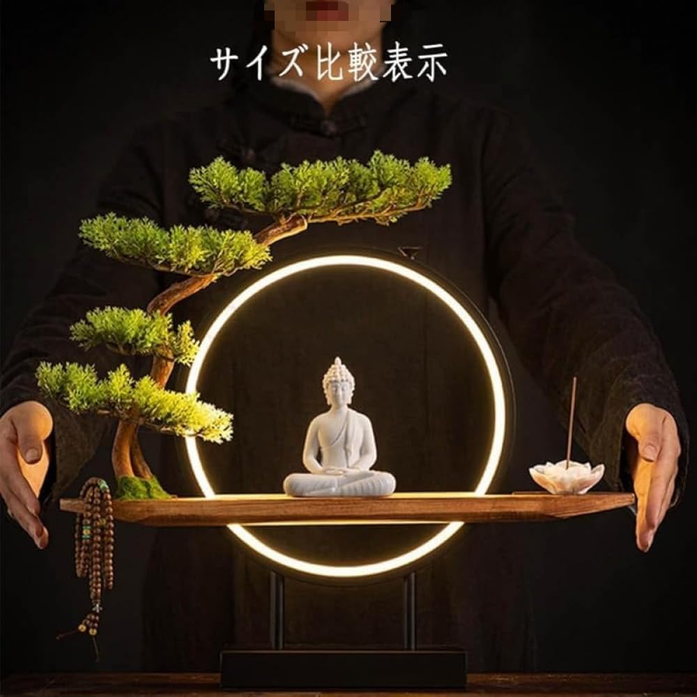 禅仏飾り、人工屋内植物、家の装飾ギフト、LEDライト付きのリアルな偽の盆栽 Amazon｜新しい中国の禅仏飾り、人工屋内植物、家の装飾ギフト、LED